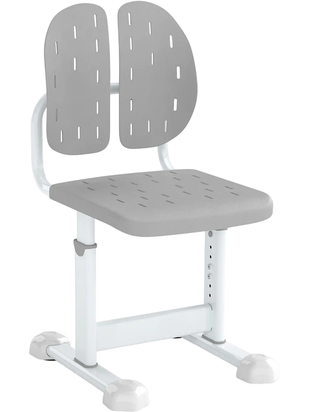 Height-adjustable gray kid's study chair with double back support and breathable seat, ideal for home office or study.