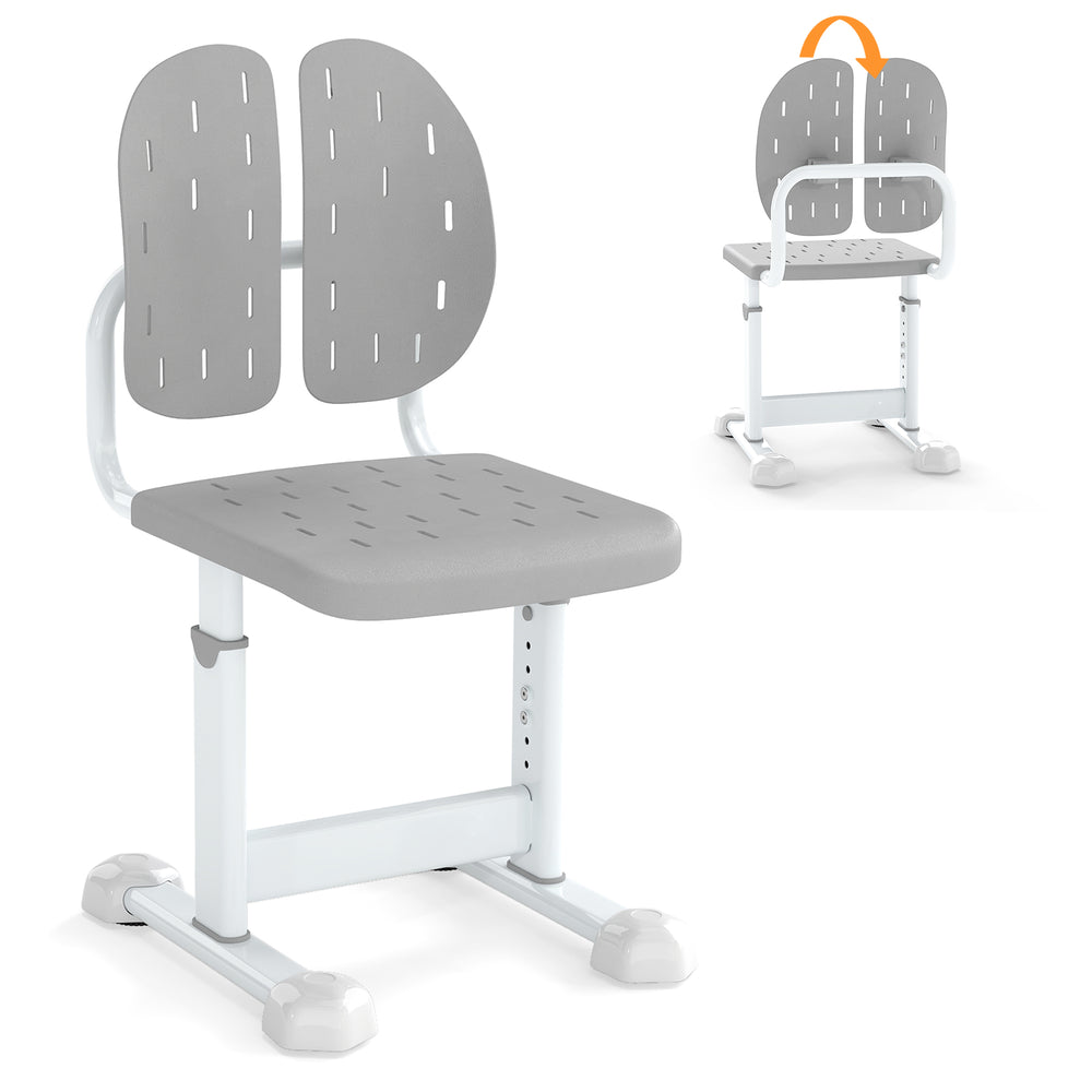 Height-adjustable kid's study chair in gray with double back support and breathable seat, ideal for home office or.
