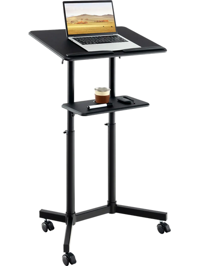 Costway Mobile Lectern Podium Rolling Laptop Cart Tilting Top Storage Tray 52841367 New