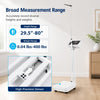 Digital height and weight scale with height rod, measuring 29.5"-80" and 0.04-400 lbs, ideal for home and gym use.