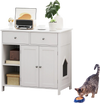 Hidden cat washroom side cabinet in white with two drawers, serving as a stylish pet house and side table.