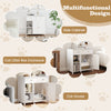 White wooden side cabinet with two drawers, serving as a cat litter box enclosure and cozy pet house.