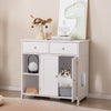 Hidden cat washroom side cabinet in white with two drawers and a cozy enclosed space for pets, perfect for stylish.
