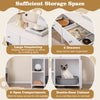Hidden cat washroom side cabinet in white with 2 drawers and open compartments for stylish pet storage and organization.