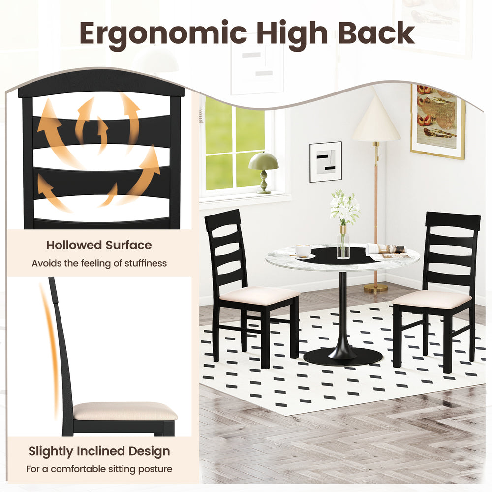 High back dining room chair set of 2 in black with padded seats, featuring ergonomic design for comfort and support.