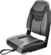 High back folding boat seat in black and grey with sponge cushion, featuring aluminum hinges for sturdy support.