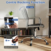 High Back Ribbed Office Chair with Armrests in black features adjustable height and gentle rocking function for comfort.