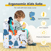 Ergonomic kids sofa in blue with armrest, high-density padding for spine protection, perfect for playrooms and reading.