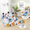 Kids sofa with armrests and extra pillow in blue, featuring comfy design and delicate sewing for playroom comfort.
