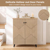 Geometric cabinet with hollow-out door panels, offering large storage for shoes, ideal for entryway or hallway use.