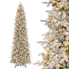 Side view of the 12 ft hinged artificial spruce Christmas tree with 3882 branch tips and warm white LED lights for elegant decor.