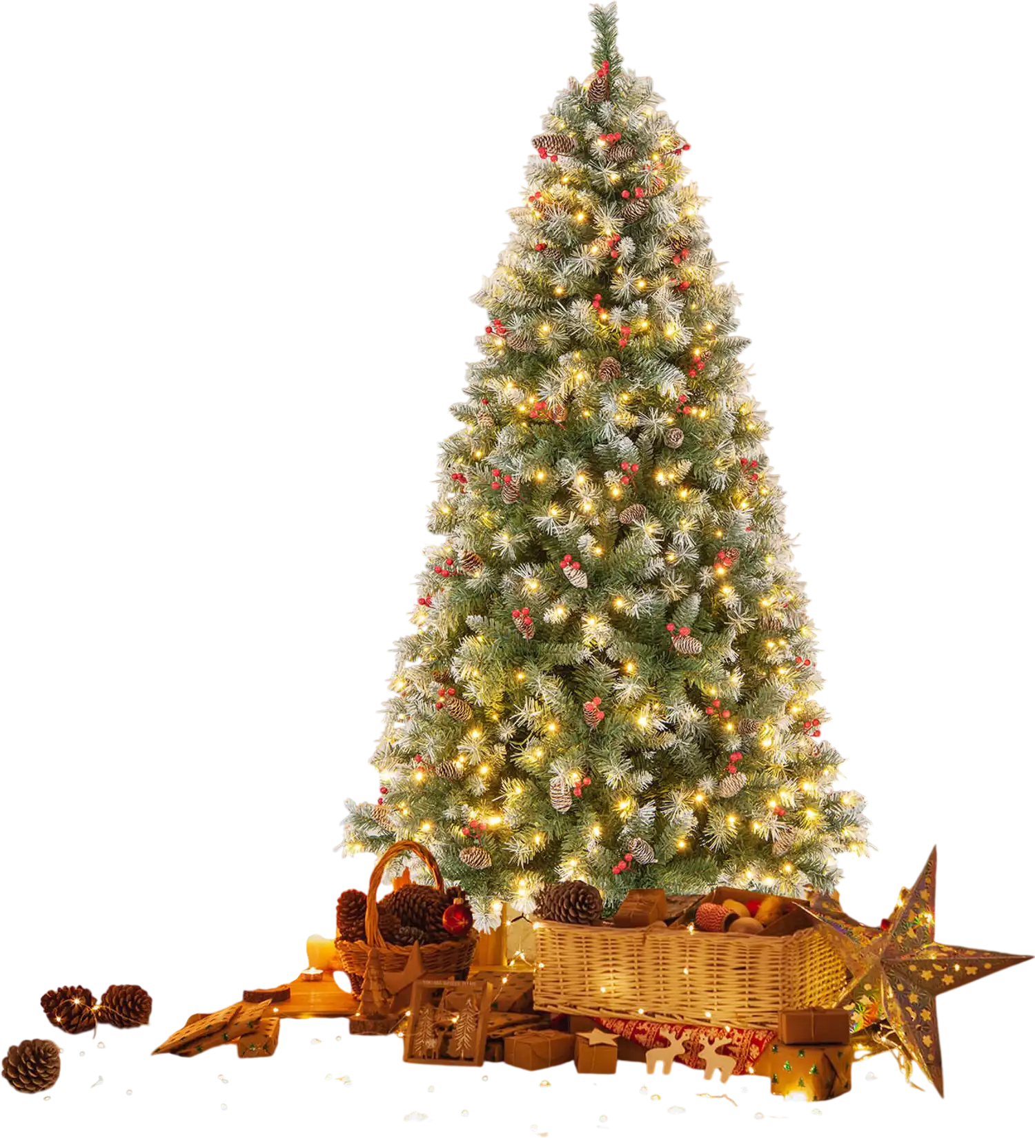 Costway 6.5' Hinged Christmas Tree w/ 450 PVC Tips, 200 Warm White LED Lights 81753629 New