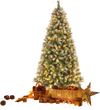 Snowy 6.5 ft hinged Christmas tree with 450 branch tips and 200 warm white LED lights, perfect for festive home decor.