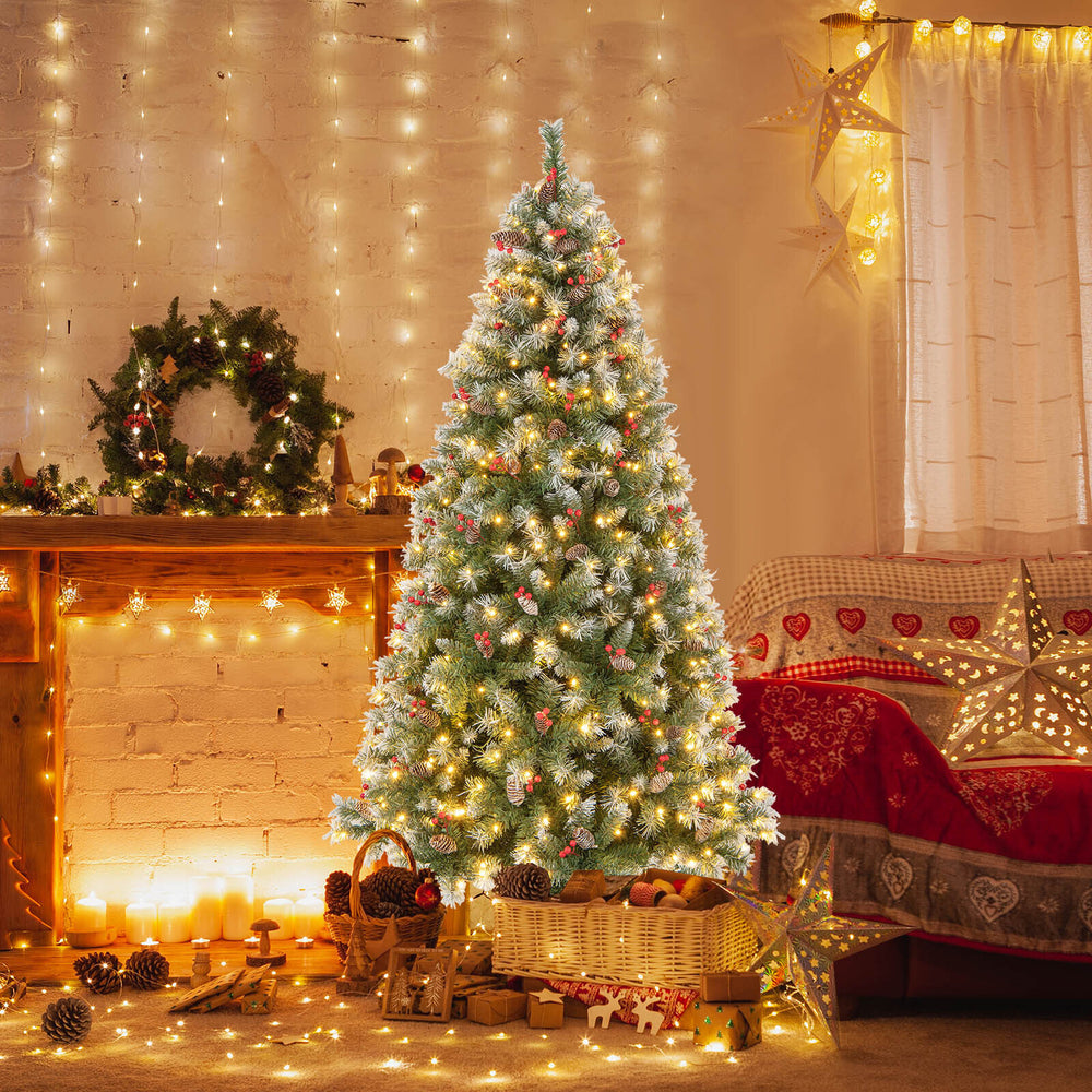 Hinged Christmas Tree with 450 PVC Branch Tips and 200 Warm White LED Lights-6.5 ft - Gallery View 1 of 10