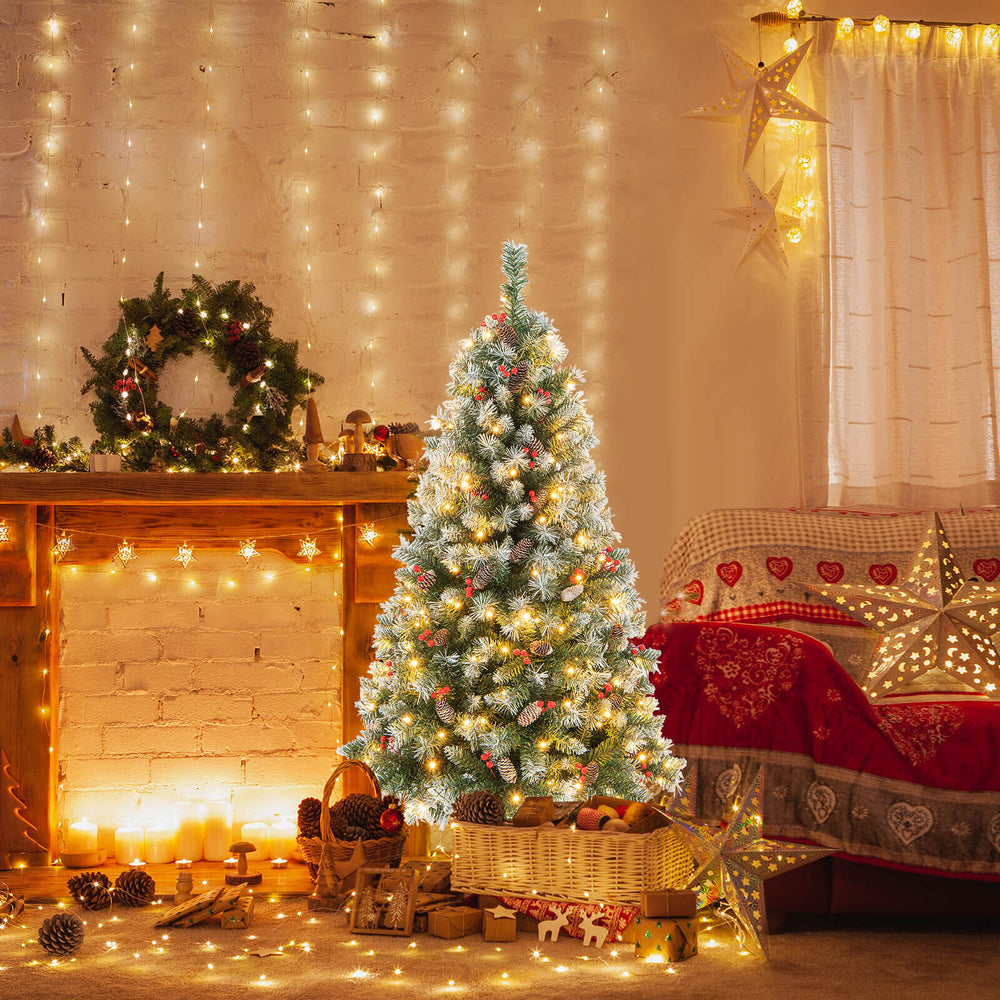 Hinged Christmas Tree with 450 PVC Branch Tips and 200 Warm White LED Lights-5ft - Gallery View 1 of 10
