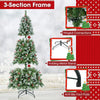 Hinged Christmas tree with 450 PVC branch tips and 200 warm white LED lights, featuring a sturdy folding metal stand.