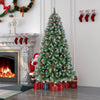 Hinged 6.5 ft Christmas tree with 450 snowy branch tips and 200 warm white LED lights, perfect for festive home decor.