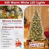 Hinged Christmas tree with 450 PVC branch tips and 200 warm white LED lights, featuring 8 dynamic lighting modes.