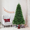 7 ft hinged Christmas tree with PVC branch tips and warm white LED lights, perfect for holiday decor in homes or.