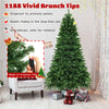 7 ft hinged Christmas tree with 1188 vivid PVC branch tips and warm white LED lights for festive holiday decor.
