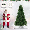 7 ft hinged Christmas tree with PVC branch tips and warm white LED lights, ideal for festive home or office decoration.
