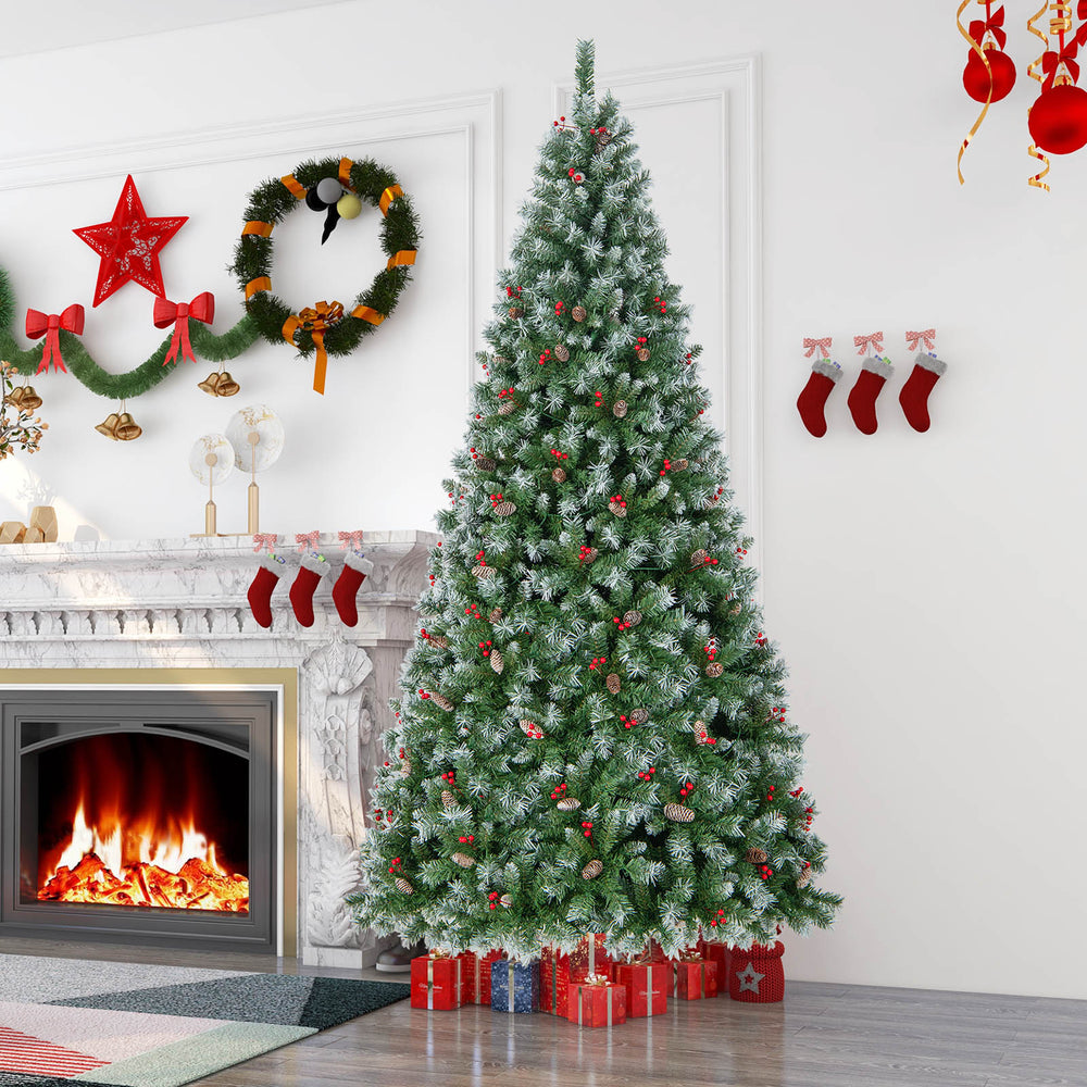 Hinged Christmas Tree with PVC Branch Tips and Warm White LED Lights-9 ft - Gallery View 1 of 10