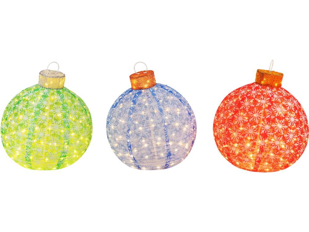 3-Piece Pre-Lit Pop up Christmas Ball Set with Warm White LED Lights