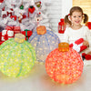 Colorful 3-piece pre-lit Christmas ball set with warm white LED lights, featuring snowflake patterns for festive decor.