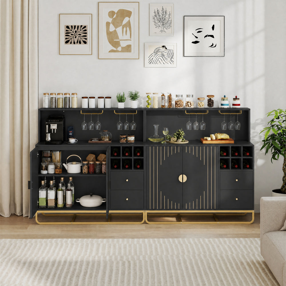 Home Bar Cabinet with Wine Rack Glass Holder and Adjustable Shelf-Black - Gallery View 1 of 11