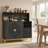 Home bar cabinet in black features a wine rack, glass holder, and adjustable shelf for stylish and organized storage.