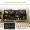 Home bar cabinet in black features a 3-position adjustable shelf, wine rack, and glass holder for versatile storage solutions.