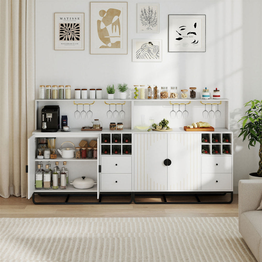 Home Bar Cabinet with Wine Rack Glass Holder and Adjustable Shelf-White - Gallery View 1 of 11