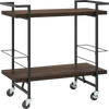 2-tier home bar cart in rustic brown with lockable wheels, sturdy metal frame, and spacious top for drinks and snacks.