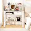 Home office computer desk with storage shelves, drawer, and USB ports, ideal for organizing workspaces.