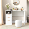 Home office desk in white with a smooth finish and chic metal handles, enhancing modern workspace organization.