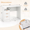 Dimensions of the Home Office Desk in white, showcasing storage drawer measurements and total weight capacity details.
