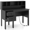Black 48-inch computer desk with two drawers and a storage hutch, perfect for work and study organization.