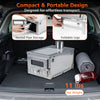 Portable wood burning stove with nested pipe storage and foldable legs, designed for effortless transport in outdoor settings.