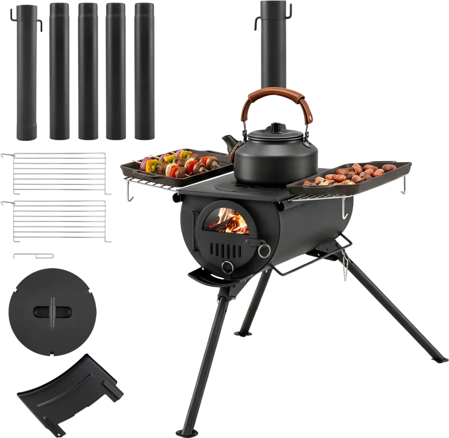 Costway Hot Tent Stove w/ Chimney Pipes Foldable Legs 91298210 New