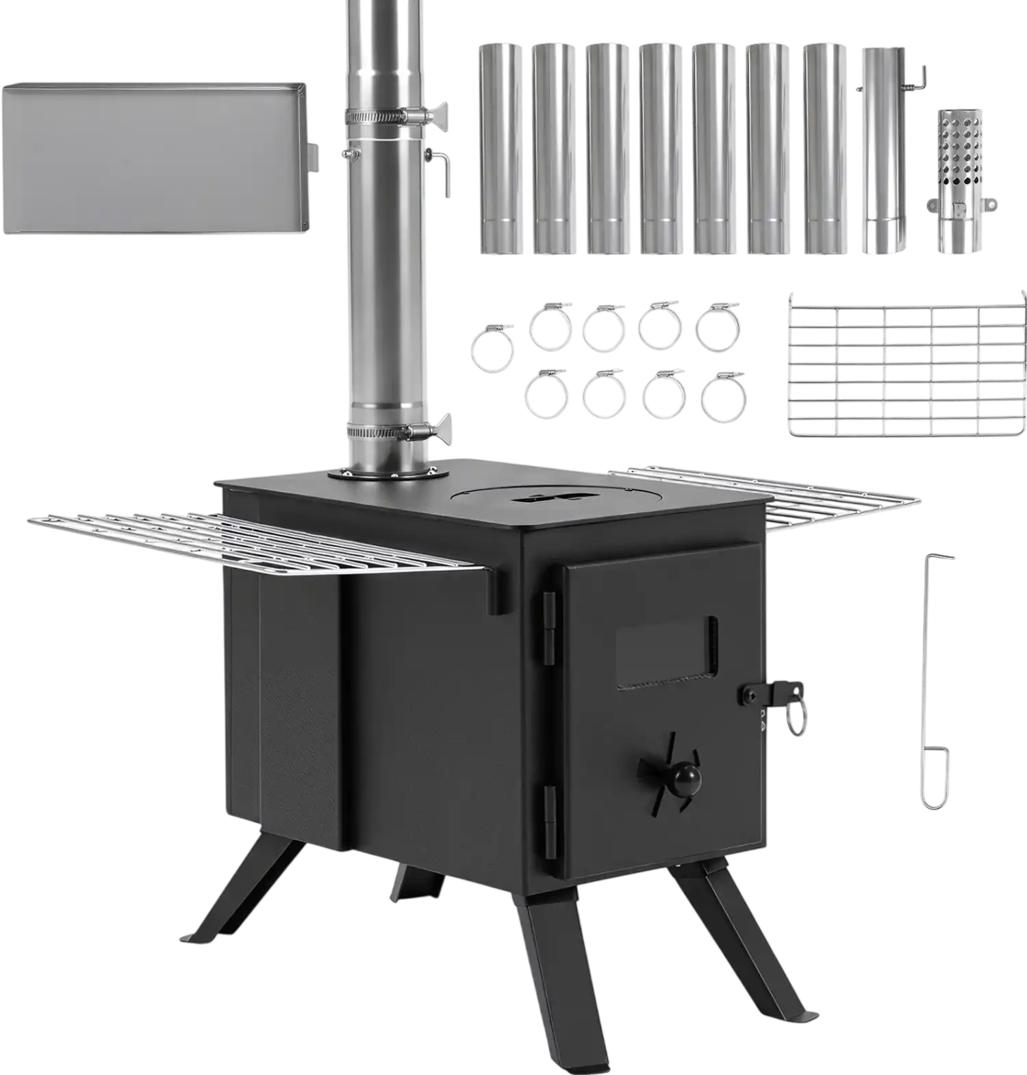 Costway Hot Tent Wood Burning Stove 8.4' w/ 8 Chimney Pipes & Spark Arrestor 82222321 New