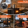 Hot tent stove with flat top for cooking, side racks for drying gear, and radiant heat for warming hands in winter.