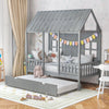 Twin Size Bed Frame House Bed with Trundle and 82 Inch Tall Roof-Gray - Gallery View 1 of 9