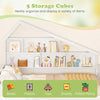 House-shaped daybed with twin trundle and 5 storage cubes for organizing books, toys, and more in a child's room.