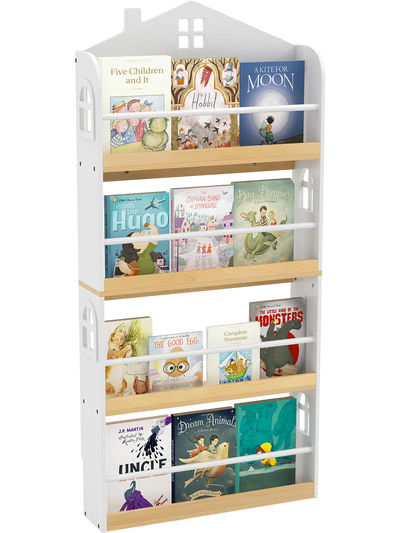 Costway House-Shaped Kids Bookshelf with Anti-Falling Baffles 13021057 New