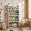 House-shaped kids bookshelf in white with 4 tiers, anti-falling baffles, and a charming design for playroom.