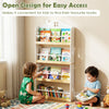House-shaped kids bookshelf with anti-falling baffles, 4-tier design for easy access and organized book storage.