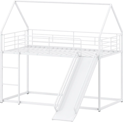 Costway House-Shaped Metal Twin Over Twin Low Bunk Bed 35792108 New