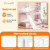 House-shaped metal twin over twin low bunk bed in white with safety features and sturdy design for kids' rooms.