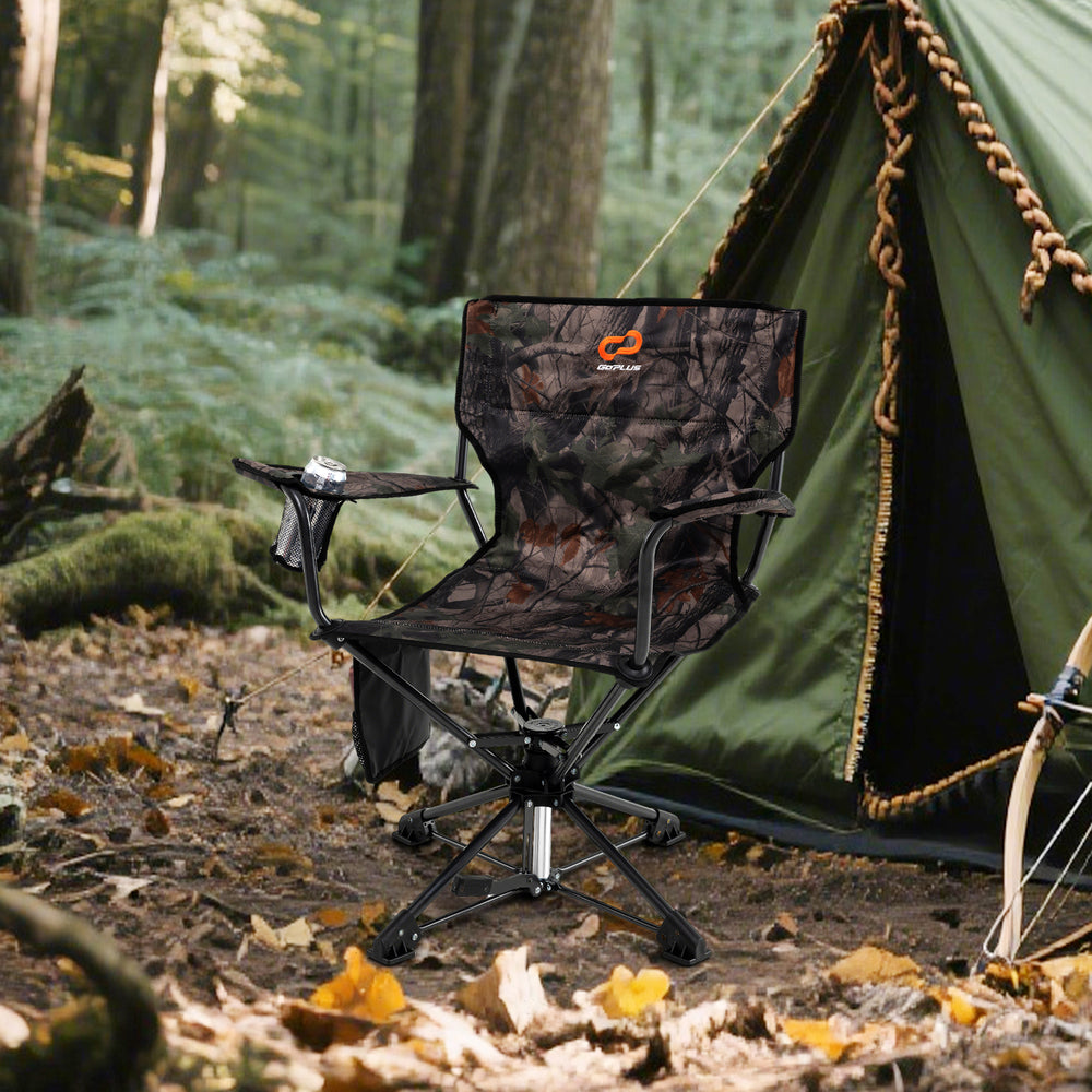 360° Swivel Hunting Chair Portable Foldable Hunting Chair with Mesh Cup Holder and Storage Pockets-Camouflage - Gallery View 1 of 10