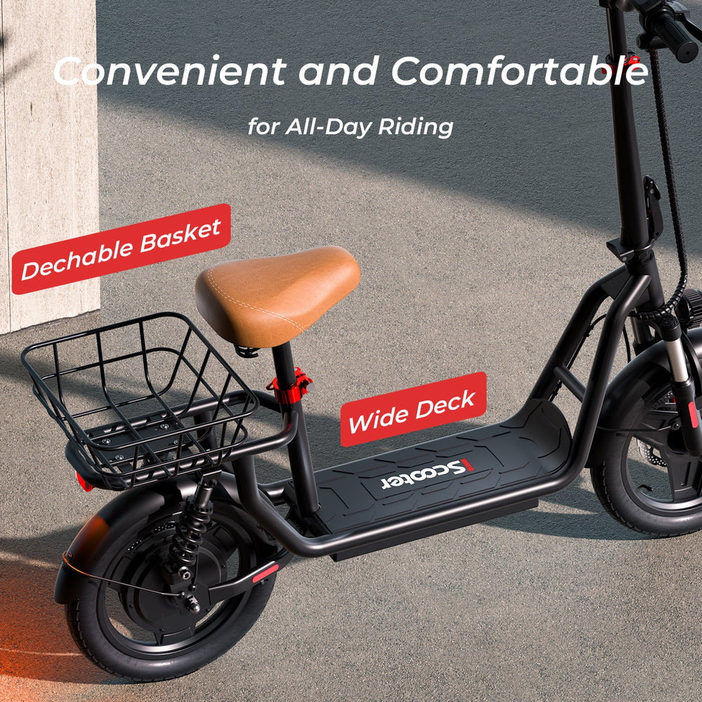 iScooter i14 Foldable Electric Scooter 34 Mile Range 28 MPH 800W 54.6V with Seat and Basket New